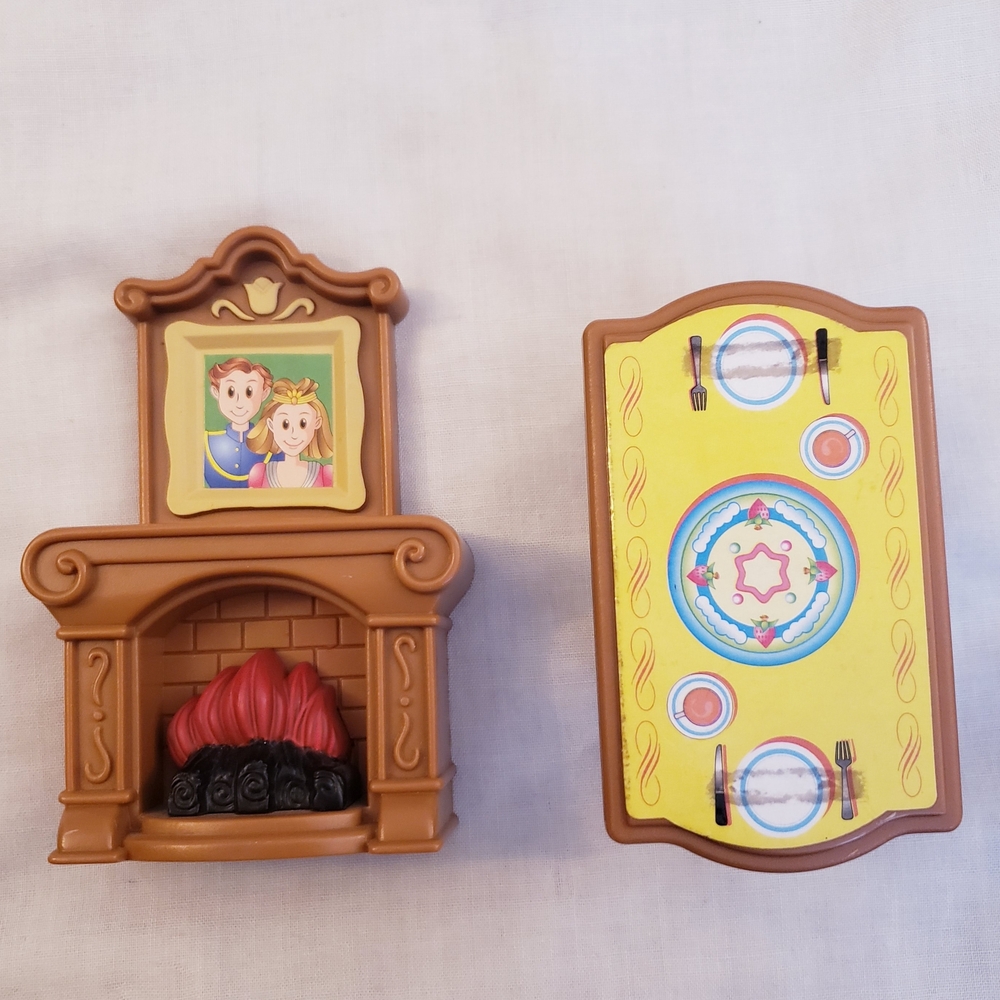 Keenway My Happy Family Dollhouse Furniture: Table, Chairs, Mantle Fireplace - Picture 6 of 7